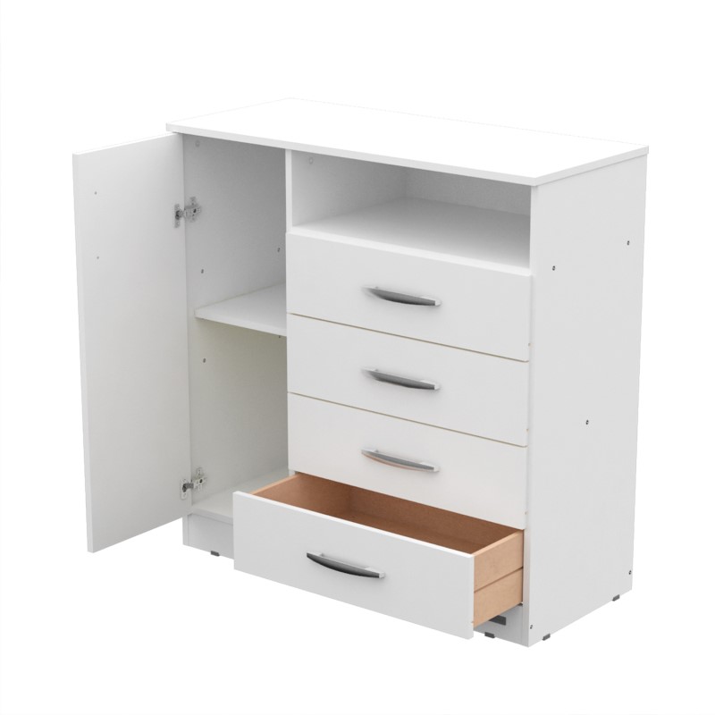 Cómoda Cajonera para Dormitorio de 4 Cajones y 1 Puerta en MDP - Blanco