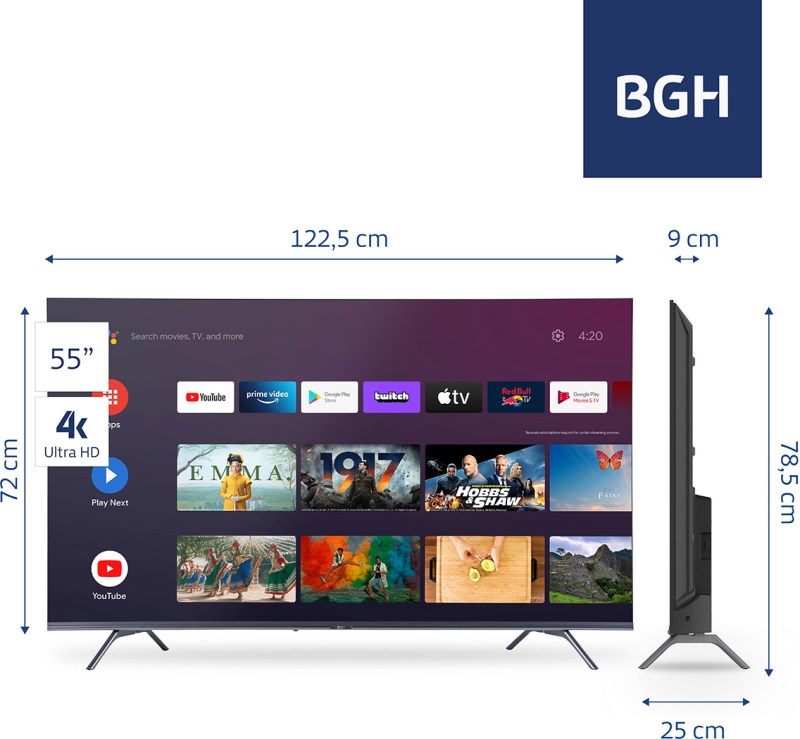 Smart Tv 55 Pulgadas 4K Ultra HD BGH B55022US6A - BGH TV LED 51 A 59P SMART  - Megatone
