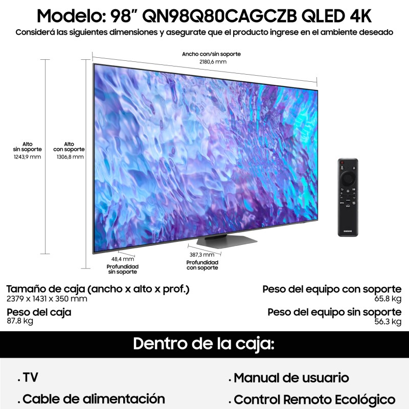Smart Tv 98 Pulgadas QLED 4K Ultra HD SAMSUNG Q80C + Barra de