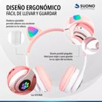 Auriculares Inalámbricos Suono Bluetooth Orejas De Gato Rosa