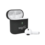 Auricular Nisuta Bluetooth Earbuds con cajita recargable negra y auriculares blancos NSAUBTWS11