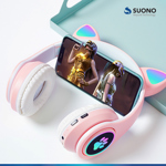 Auriculares Bluetooth Rosa  Inalámbricos Huellitas Gatito Rosa