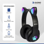 Auriculares Bluetooth Rosa  Inalámbricos Huellitas Gatito Rosa