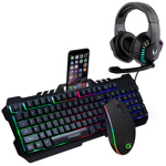 Kit Gamer Teclado Mouse RGB USB + Auriculares Gamer LED Con Micrófono
