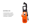 Hidrolavadora Electrica Lusqtoff 1500W 90bar Accesorios HL-150 Naranja