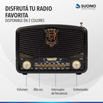 Radio Portátil Suono Bluetooth Vintage Retro Negra