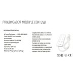 Zapatilla Enchufe 8 Tomas Con 2 Usb + Cable 1,5 Mts