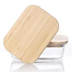 SET DE 2 BOWLS RECTANGULARES DE VIDRIO CON TAPA DE BAMBOO