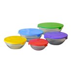 SET DE 5 BOWLS DE VIDRIO CON TAPA MULTICOLOR