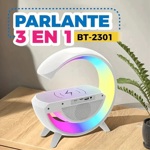 Lampara G con parlantes, cargador inalambrico bluetooth y luces rgb