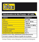 Hidrolavadora Eléctrica Bta Tools Bt140r 1400w 110bar