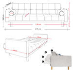 Sofá Cama 3 cuerpos 215x80 Detroit en pana antimanchas beige Fullconfort