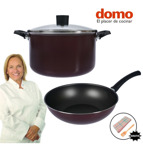 Olla Cacerola 24 Tapa Vidrio + Wok 28 Domo Teflon Dolli