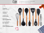 Set x 9 Kit Utensilios De Cocina GADNIC BLACK2.0 Mango Madera Punta Silicona