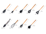 Set x 9 Kit Utensilios De Cocina GADNIC BLACK2.0 Mango Madera Punta Silicona