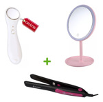 Kit espejo de Maquillaje +Planchita de pelo con masajeador facial de regalo