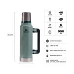 Termo Stanley Clásico 1.4 Lts C/ Tapón Cebador- Verde