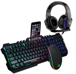 Kit Gaming Teclado y Mouse Retro Iluminado + Auriculares Led RGB Pc Play Consolas
