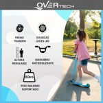 Monopatin Overtech Mini-881 Con Luces Led Infantil Niños Reforzado Rosa/Blanco