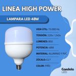 Lampara Led High Power E27 48w = 220w Luz Fria Candela