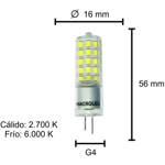Lampara Bipin G4 4w 12 V Macroled Blanco Calido 2700K 420Lm