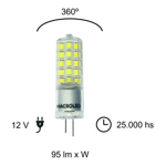 Lampara Bipin G4 4w 12 V Macroled Blanco Calido 2700K 420Lm
