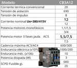 Contactor Trifasico 5,5kW 12A 1Na+1Nc Bobina 220Vca 50-60Hz