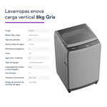 Lavarropas eNova Carga  Superior 8Kg Gris