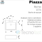 Bacha De Apoyo Piazza Baño Lavatorio A117-3 Para Apoyar Loza
