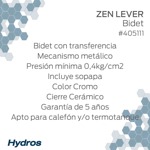 Grifería Bidet Baño Hydros Zen Lever 405111 Cierre Cerámico