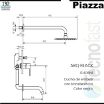Grifería Baño Ducha Monocomando Embutir Piazza Arq Negro