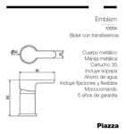 Griferia Bidet Transferencia Piazza Emblem 10004 Monocomando