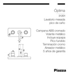 Griferia Lavatorio Piazza Optima 31201 Mesada Pico De Caño