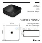 Lavatorio Bacha Black Baño Apoyo Pileta Piazza A423 Negra Acabado Negro Satinado Color Negro