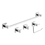 Juego Accesorios Baño Kit Set 4 Piezas Piazza Cube Cromo 73028