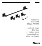 Juego Accesorios Baño Kit Set 4 Piezas Piazza Cube Negro