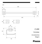 Juego Accesorios Baño Kit Set 4 Piezas Piazza Cube Negro