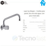 Grifo de cocina FV Allegro Canilla para Pared 0421/15