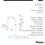 Griferia Yvon Monocomando Piazza Canilla Cocina Movible Aire