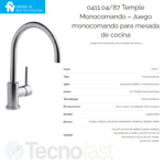 Griferia Monocomando Cocina Fv Temple 0411.04/87-BN