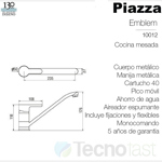 Griferia Cocina Mesada Monocomando Piazza Yvon 40mm Cromado