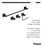 Juego Accesorios Baño Kit Set 4 Piezas Piazza Cube Negro