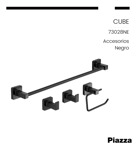 Juego Accesorios Baño Kit Set 4 Piezas Piazza Cube Negro