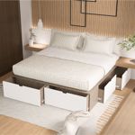 Cama Plus EMC King con 6 Cajones Laqueados Blanco y Báltico