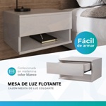 Mesa De Luz Flotante Mesita Colgante Con Cajon Acabado Brillante Blanco