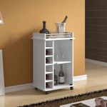 MESA DE ARRIME MOVIL CON BODEGA Y PUERTA DE VIDRIO MELAMINA BLANCO