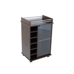 MESA DE ARRIME MOVIL CON BODEGA Y PUERTA DE VIDRIO MELAMINA WENGUE