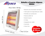 Estufa de Cuarzo Alpaca 2 Velas 800 W Corte Anti caida RH04