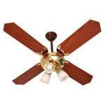 Ventilador de techo Severbon palas de mdf foliado VTML 420 Dorado C/LUZ tulipas color cedro y haya