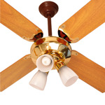 Ventilador de techo Severbon palas de mdf foliado VTML 420 Dorado C/LUZ tulipas color cedro y haya
